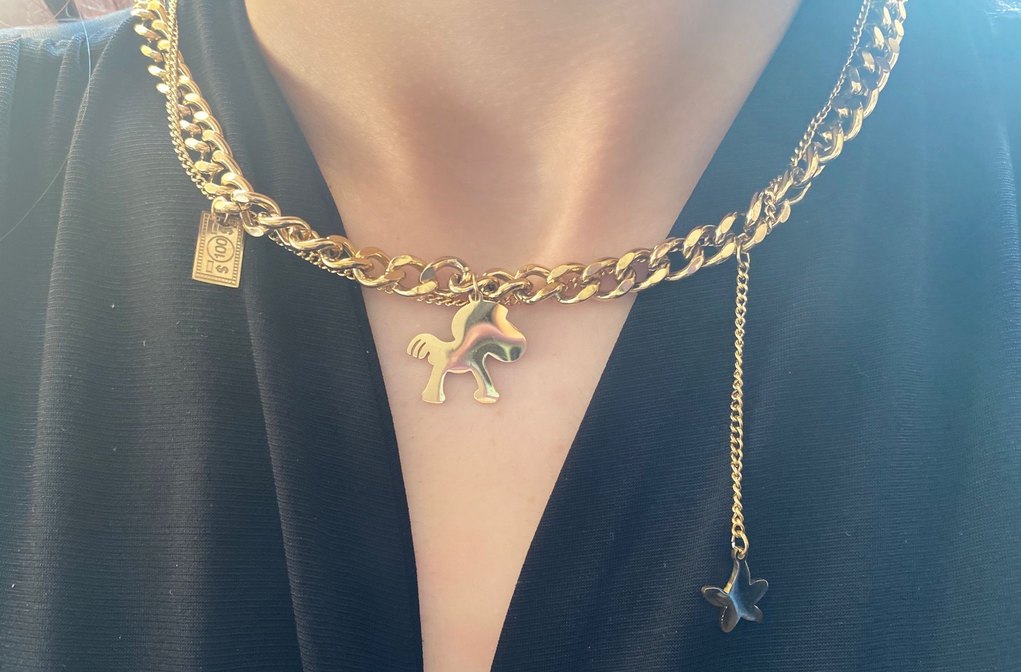 Altın Renk Zincir Detaylı Kadın Kolye - Görsel 2