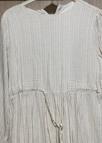 Ekru Bohem Uzun Kollu Keten Elbise - Görsel 2