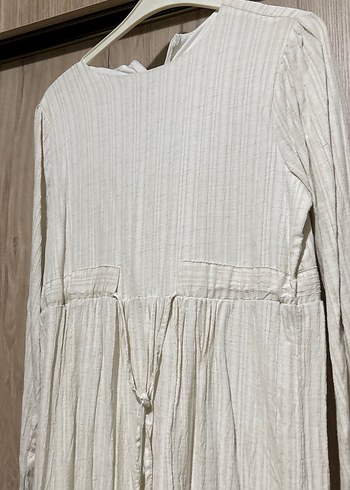 Ekru Bohem Uzun Kollu Keten Elbise - Görsel 4