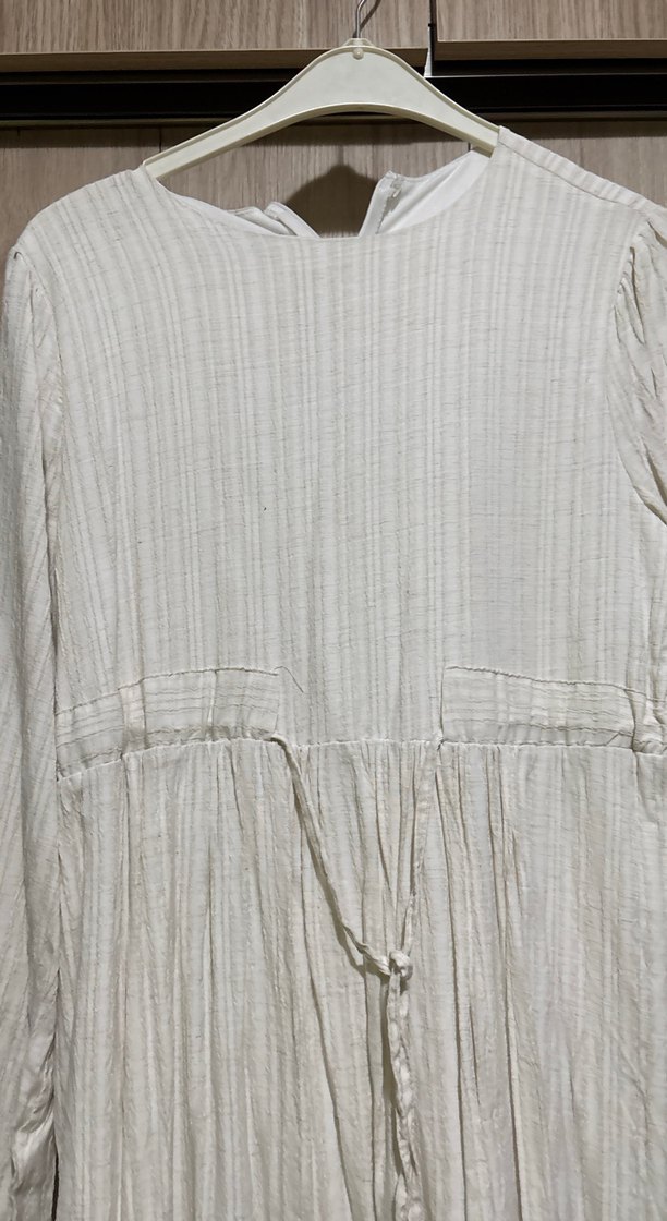 Ekru Bohem Uzun Kollu Keten Elbise - Görsel 2