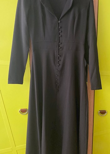 Düğmeli Siyah Uzun Kollu Gotik Elbise - Görsel 3