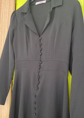 Düğmeli Siyah Uzun Kollu Gotik Elbise - Görsel 2