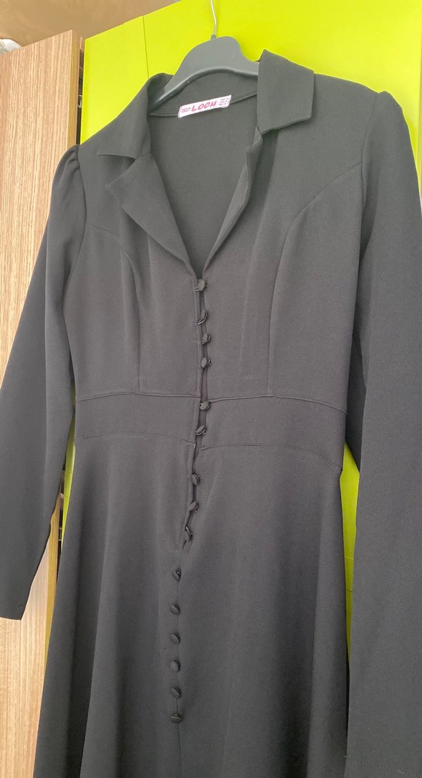 Düğmeli Siyah Uzun Kollu Gotik Elbise - Görsel 2