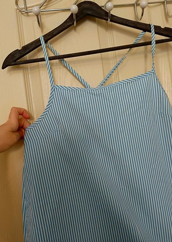 Mavi Çizgili Askılı Midi Elbise - Görsel 2