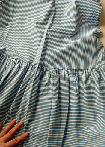 Mavi Çizgili Askılı Midi Elbise - Görsel 9