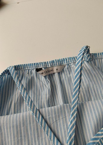 Mavi Çizgili Askılı Midi Elbise - Görsel 8