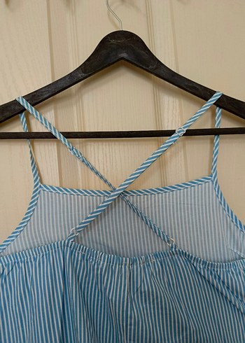 Mavi Çizgili Askılı Midi Elbise - Görsel 4