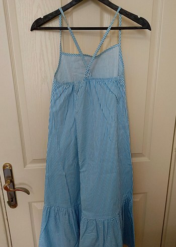 Mavi Çizgili Askılı Midi Elbise - Görsel 5