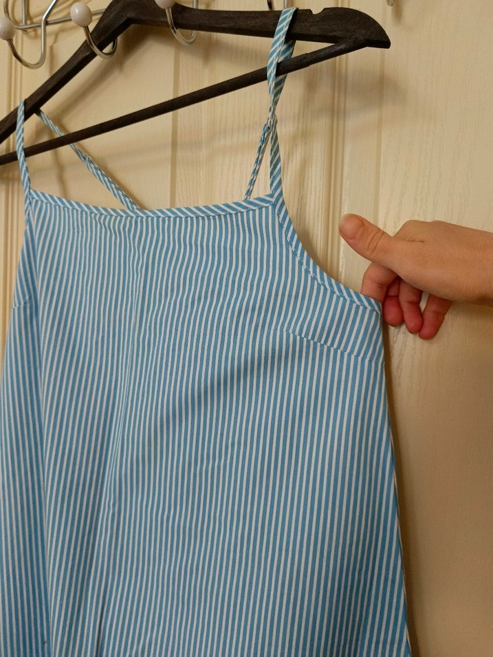 Mavi Çizgili Askılı Midi Elbise - Görsel 3
