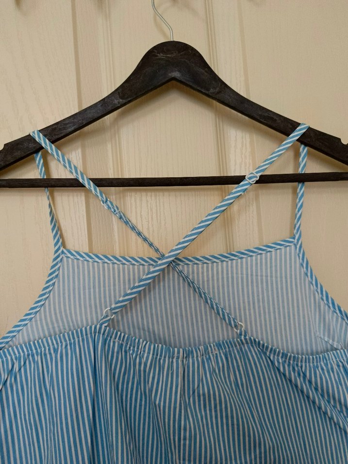 Mavi Çizgili Askılı Midi Elbise - Görsel 4