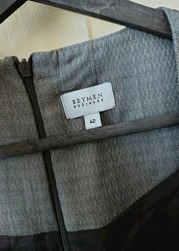 Beymen V Yakalı Gri Keten Midi Elbise - Görsel 7