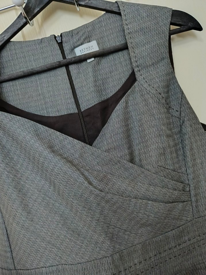 Beymen V Yakalı Gri Keten Midi Elbise - Görsel 2