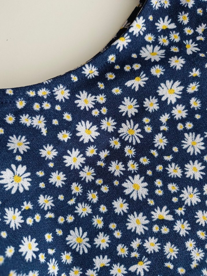 Lacivert Çiçek Desenli Midi Elbise - Görsel 3