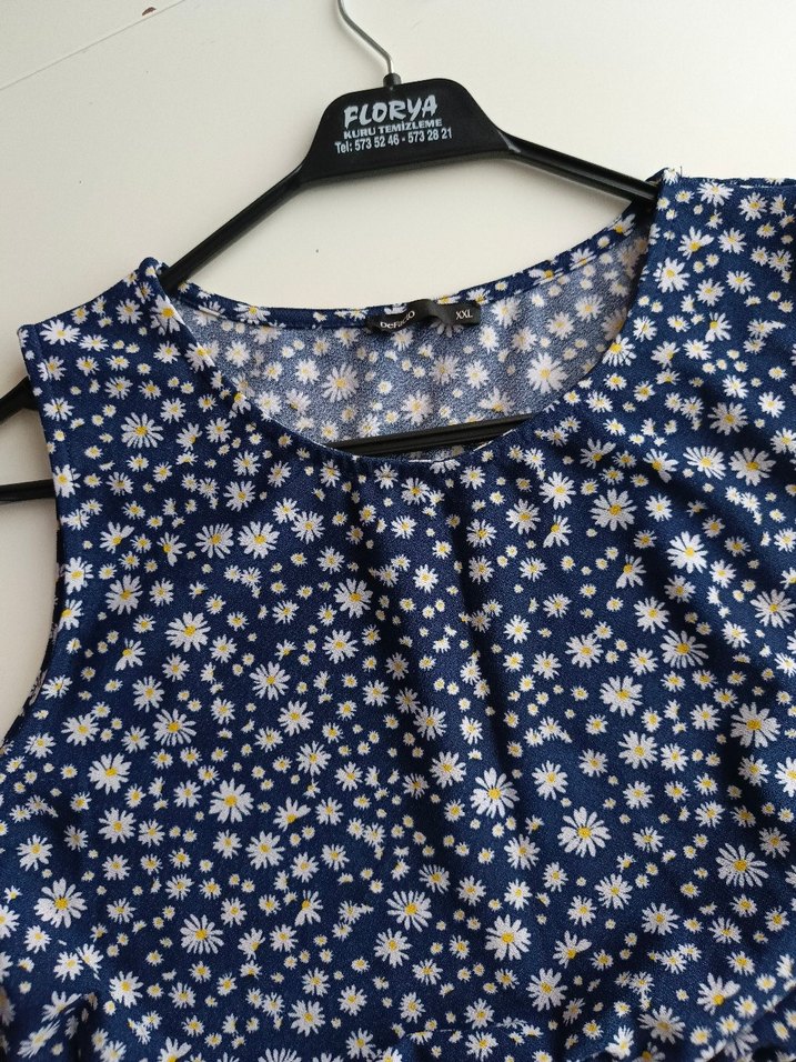 Lacivert Çiçek Desenli Midi Elbise - Görsel 2