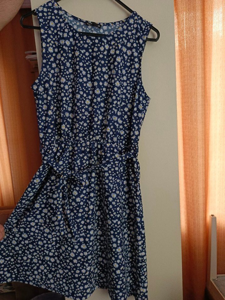 Lacivert Çiçek Desenli Midi Elbise - Görsel 5