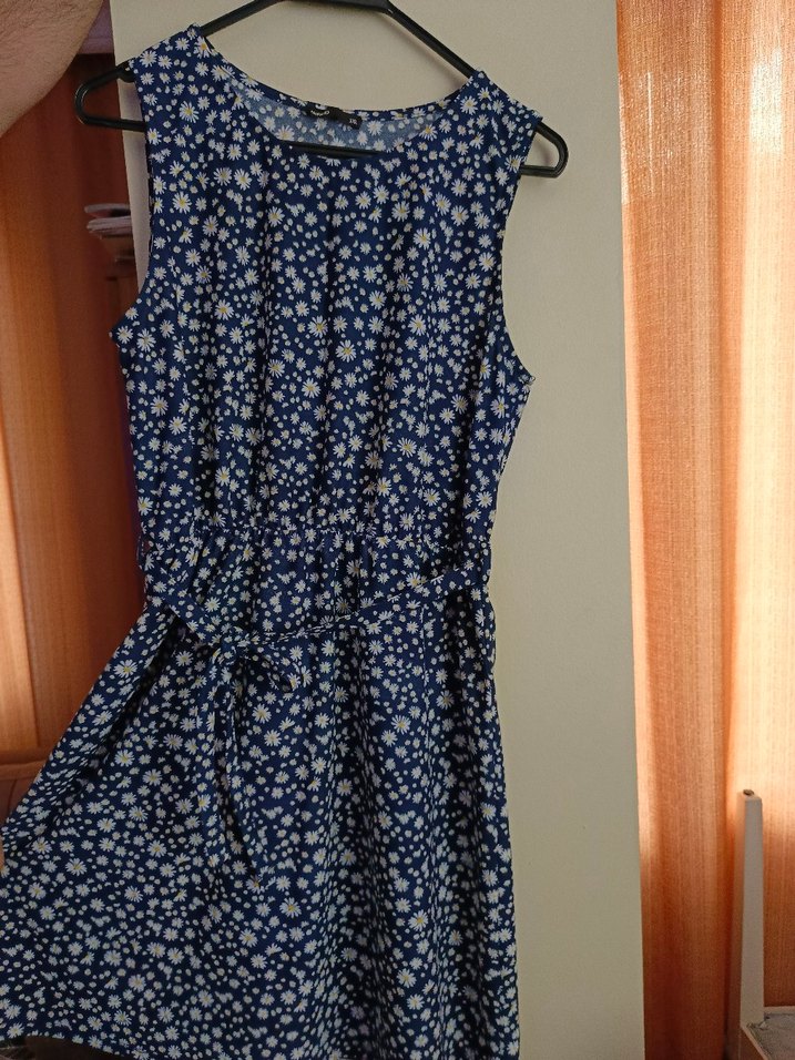 Lacivert Çiçek Desenli Midi Elbise - Görsel 4