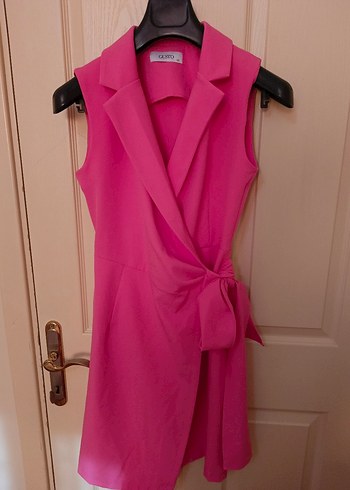 Pembe Drapeli Kolsuz Kadın Elbise - Görsel 7