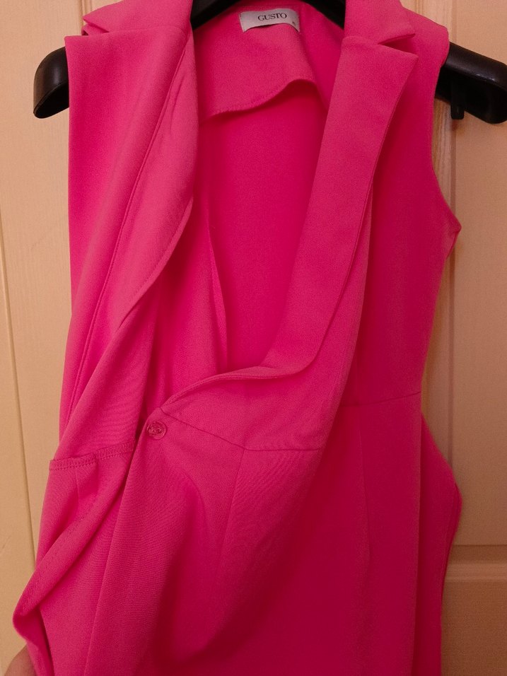 Pembe Drapeli Kolsuz Kadın Elbise - Görsel 5