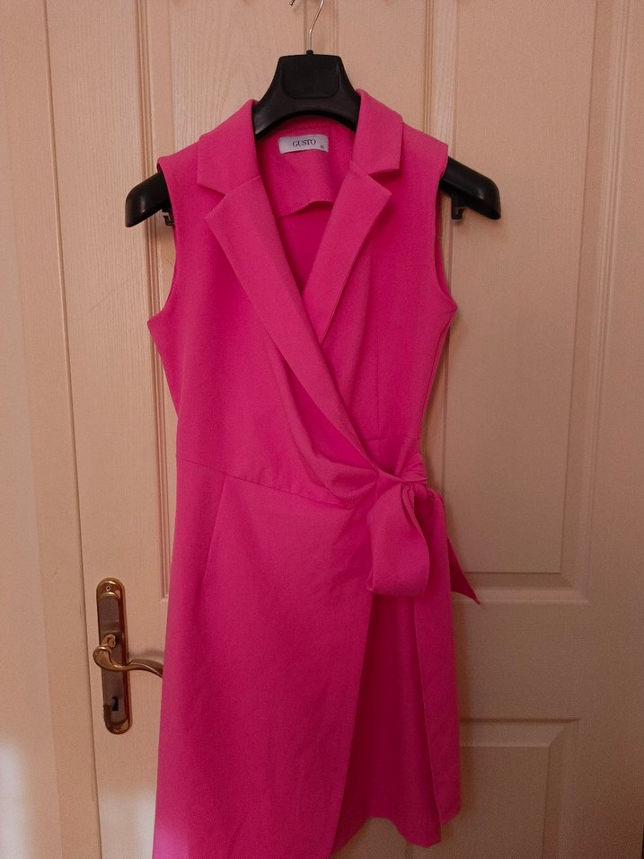 Pembe Drapeli Kolsuz Kadın Elbise - Görsel 2