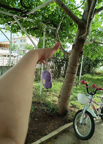 Mor Çiçek Desenli El Örgüsü Kulaklık Kılıfı - Görsel 7