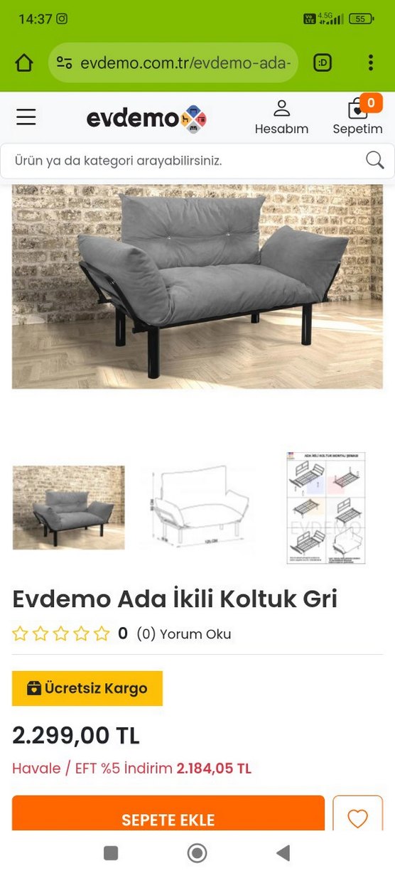 Gri Düz Modern Koltuk - Görsel 4
