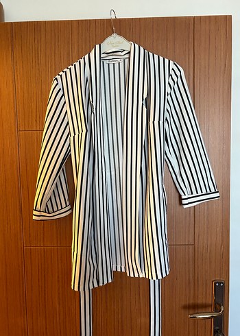 Çizgili Uzun Kadın Sabahlık - Görsel 2