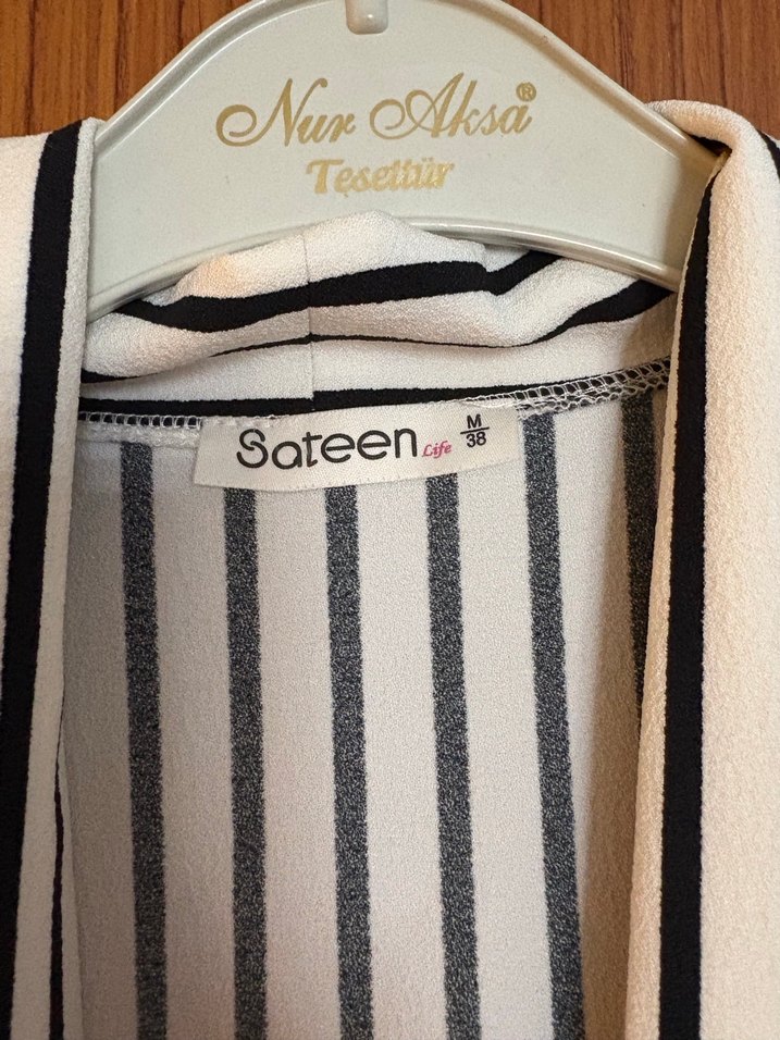 Çizgili Uzun Kadın Sabahlık - Görsel 3