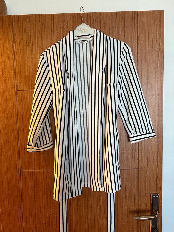 Çizgili Uzun Kadın Sabahlık - Görsel 2