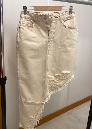 Bej Kadın Midi Denim Etek