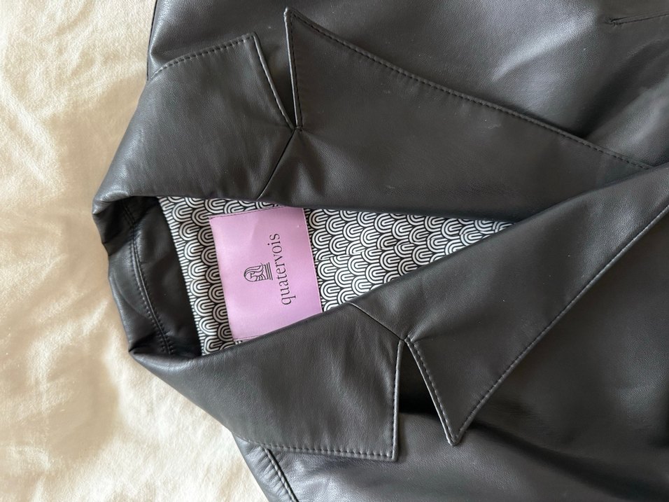 Düğmeli Siyah Mini Deri Ceket - Görsel 5