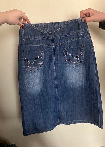 Düğmeli Lacivert Midi Denim Etek - Görsel 2