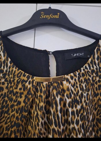 Leopar Desenli Uzun Kol Kahverengi Elbise