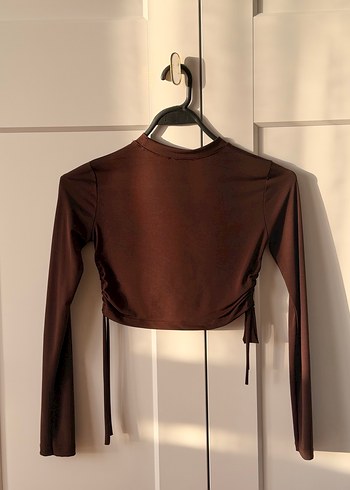 Drapeli Kahverengi Kadın Uzun Kollu Bluz - Görsel 2