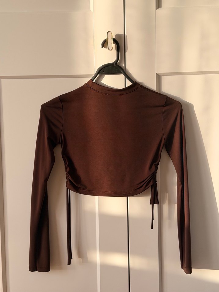 Drapeli Kahverengi Kadın Uzun Kollu Bluz - Görsel 2