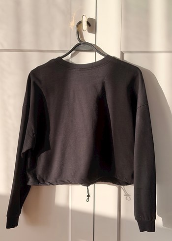 Siyah Kadın Uzun Kollu Salaş Sweatshirt - Görsel 2