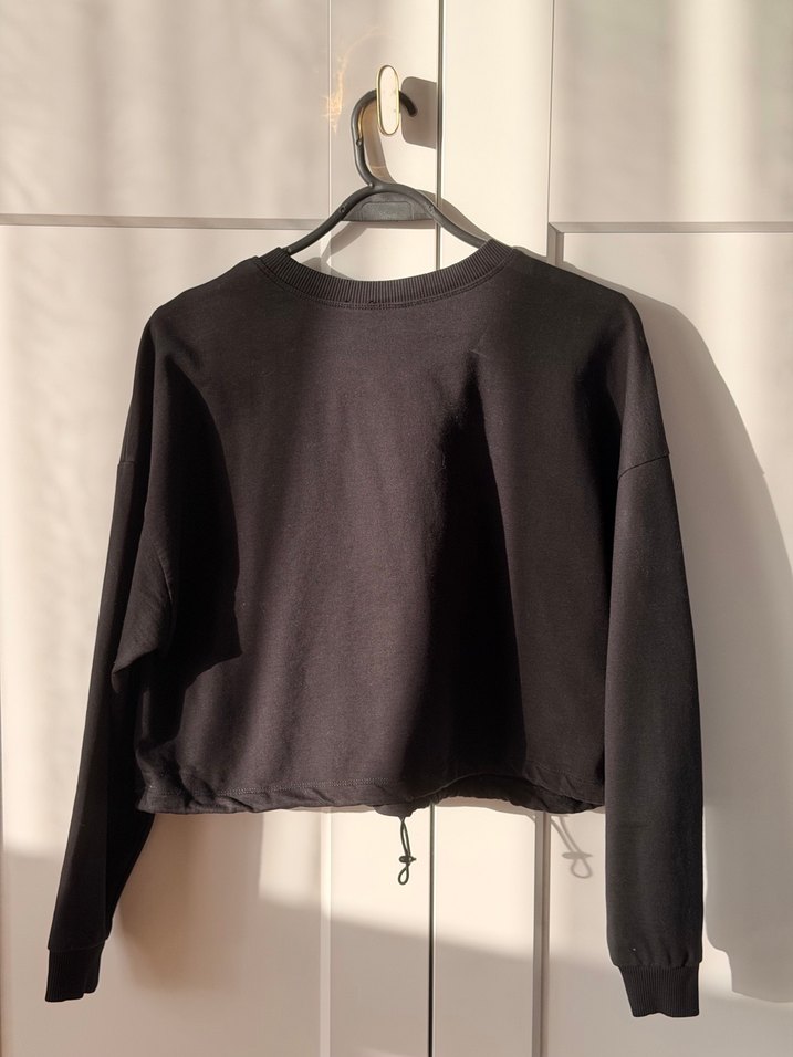 Siyah Kadın Uzun Kollu Salaş Sweatshirt - Görsel 2