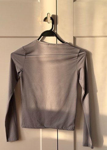 Gri Kadın Uzun Kollu İnce Tişört - Görsel 2