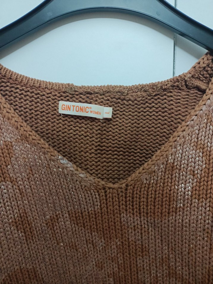 Bohem Tarzı Kahverengi Örgü Kadın Kazak - Görsel 2