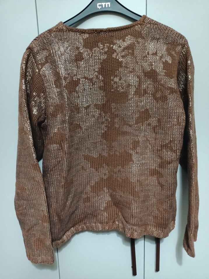 Bohem Tarzı Kahverengi Örgü Kadın Kazak - Görsel 4