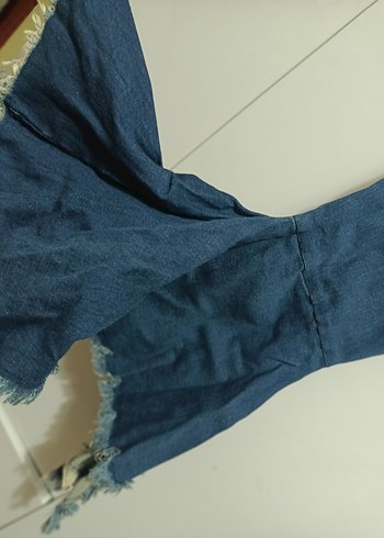 Özel Tasarım Kadın Mavi Denim Paça Fırfırlı  Pantolon - Görsel 5