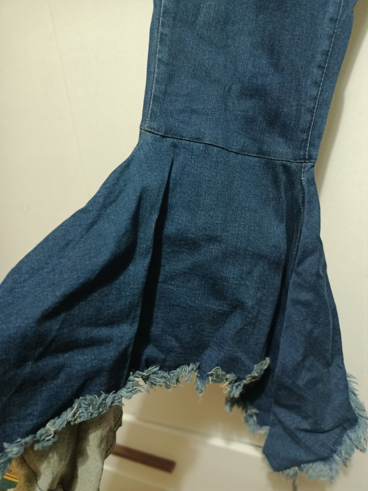 Özel Tasarım Kadın Mavi Denim Paça Fırfırlı  Pantolon - Görsel 3