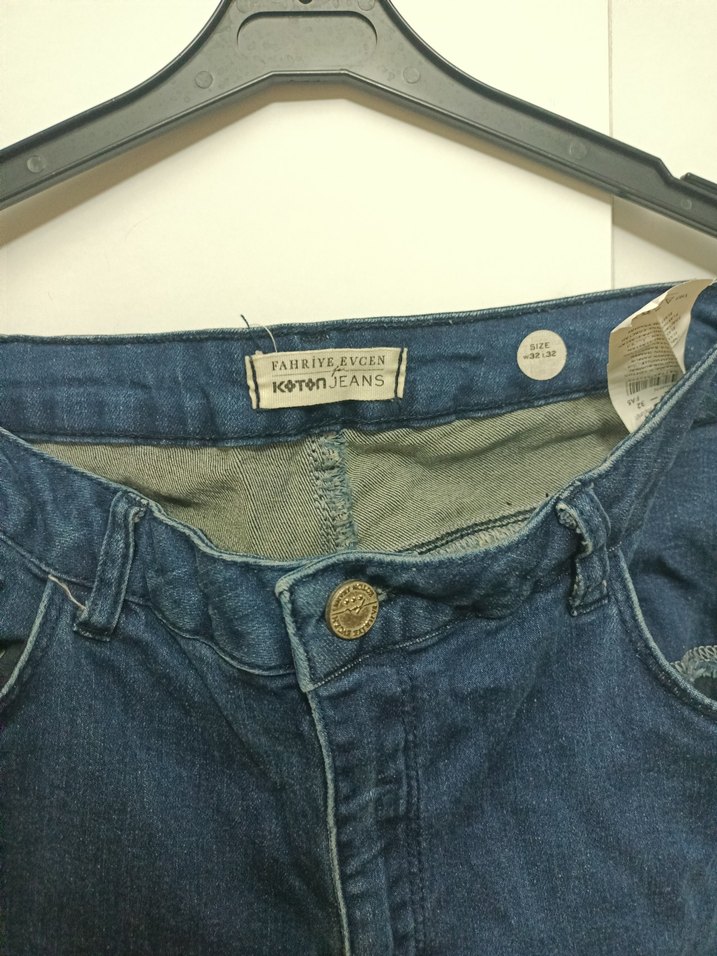 Özel Tasarım Kadın Mavi Denim Paça Fırfırlı  Pantolon - Görsel 2