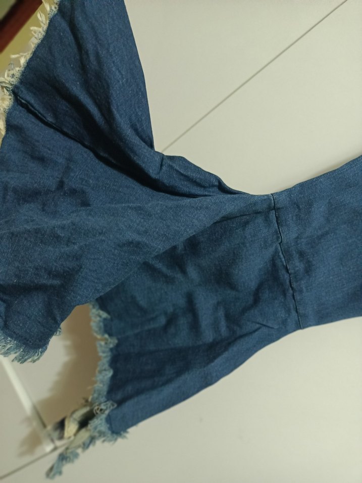Özel Tasarım Kadın Mavi Denim Paça Fırfırlı  Pantolon - Görsel 5