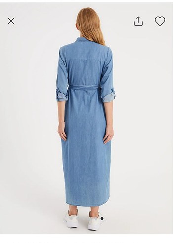 Hamile Mavi Uzun Kot Elbise - Görsel 2