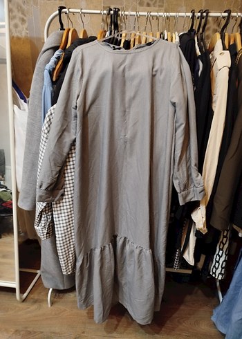 Gri Çizgili Uzun Kollu Hamile Elbisesi - Görsel 4