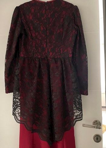 Diğer Bordo Uzun Kollu Drapeli Gotik Abiye Elbise