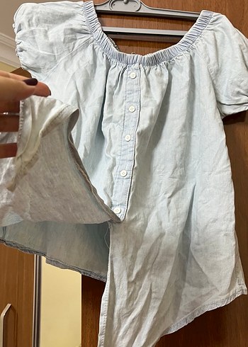 Düğmeli, Kısa Kollu Beyaz çocuk Bluzu - Görsel 2