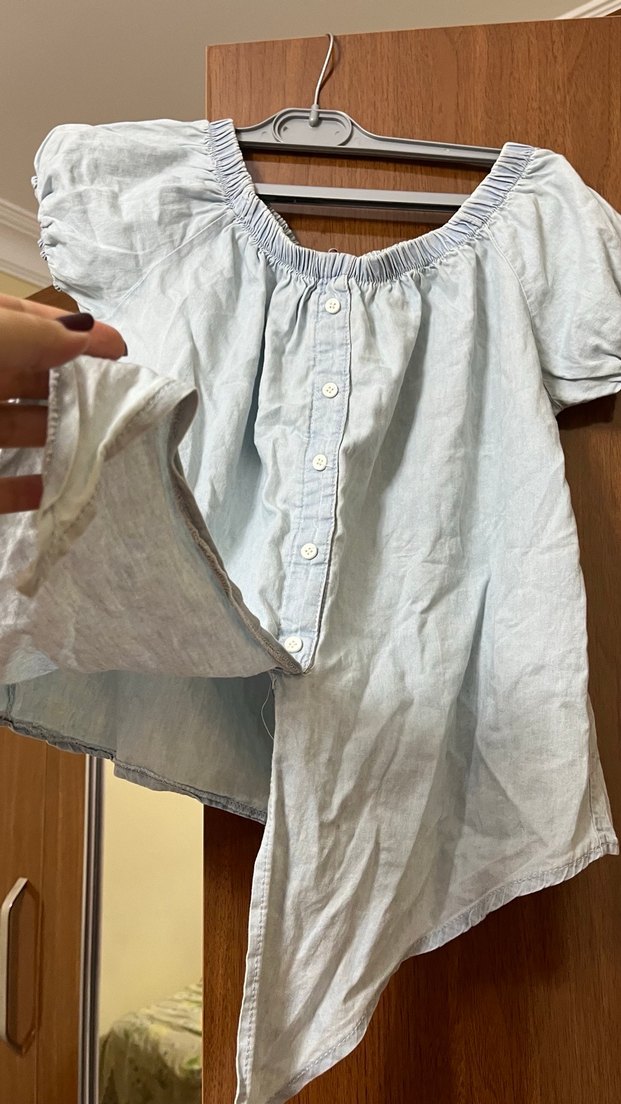 Düğmeli, Kısa Kollu Beyaz çocuk Bluzu - Görsel 2