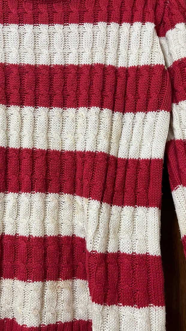 Kırmızı Beyaz Çizgili Triko Kadın Kazak - Görsel 2