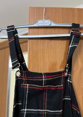 Kızlar için Kareli Askılı Tokalı Siyah Tulum - Görsel 3